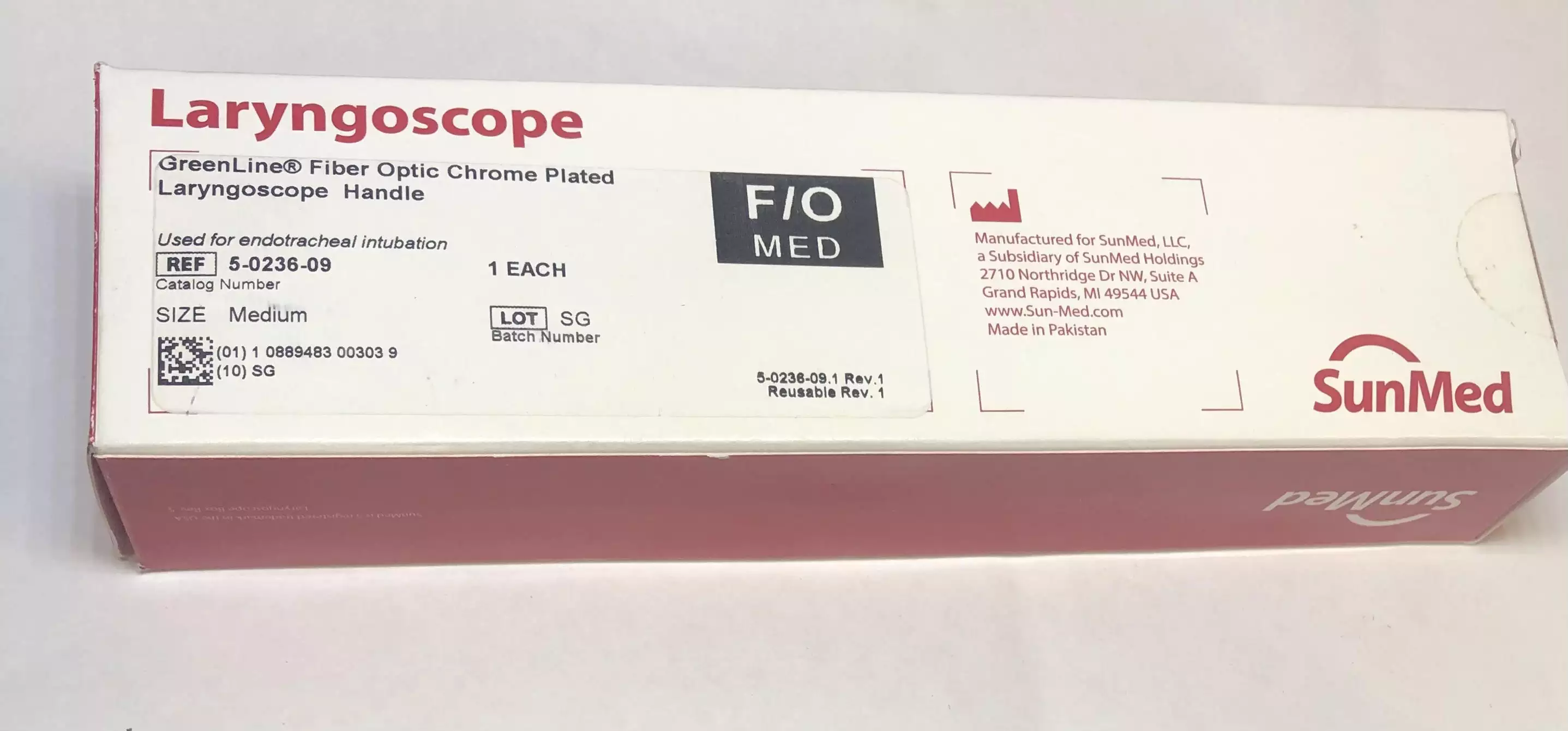 Sunmed Fiber Optic Laryngoscope Handle GreenLine® Chrome Plated