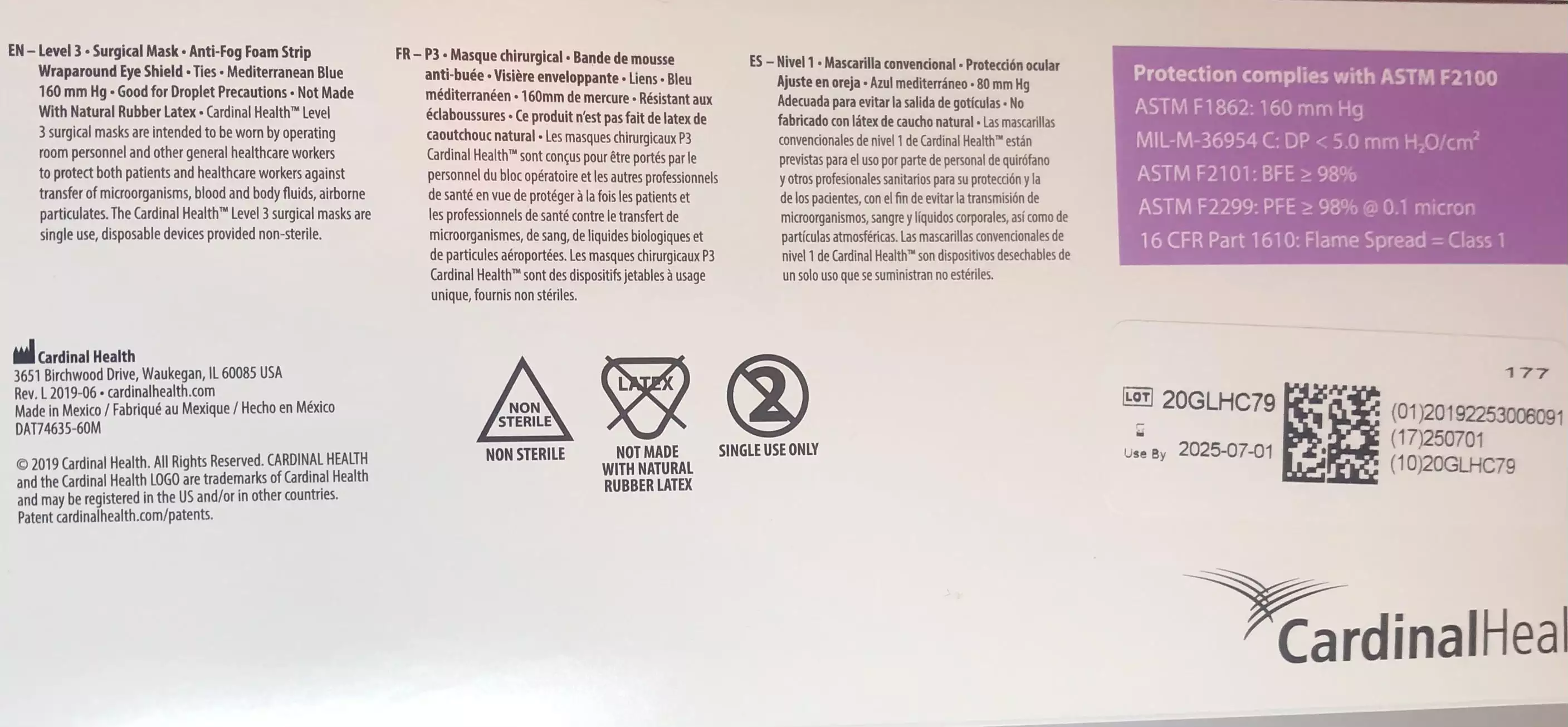 Cardinal Health AT74635 Level 3 Surgical Mask With Eye Shield, New Box ...